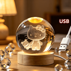 Custom Wholesale 3D Laser Engraved Cartoon Crystal Ball Lamp Polished Wooden Base Souvenir Gift - Product Image 2