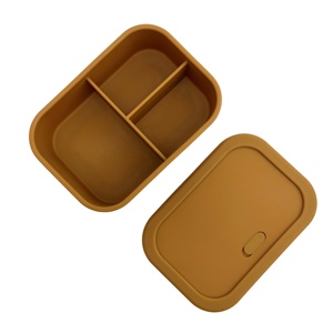 Portable Kids Bento Box Silicone Food Storage Container with 3 Compartment Opp Bag Square Small Mini Silicone Containers 100 Pcs