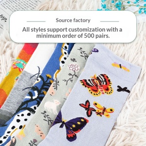 Chaussettes décontractées en coton lavé, motif jacquard animaux mignons, mi-mollet, tendance, respirantes, absorbantes, à <span class=keywords><strong>aiguille</strong></span> unique, unisexe, directement de l'usine - Product Image 2