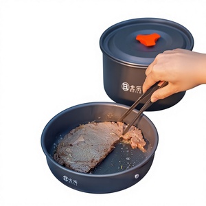 Portable Outdoor Camping Pot Lightweight Backpacking Frying Pan Hard-Anodized Aluminum Camping <b>Cookware</b> Set for Hiking - Product Image 4