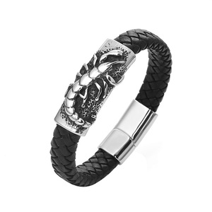 Men's Scorpion Design Braided <b>Leather</b> Charm <b>Bracelet</b> | Genuine <b>Leather</b> Wristband Stainless Steel Magnetic Clasp | Trendy Gift - Product Image 1