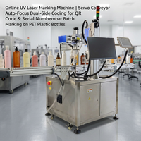 Nouvelle machine de marquage laser UV à autofocus avec convoyeur servo pour marquage simultané de codes QR latéraux et numéros de série sur bouteilles en plastique