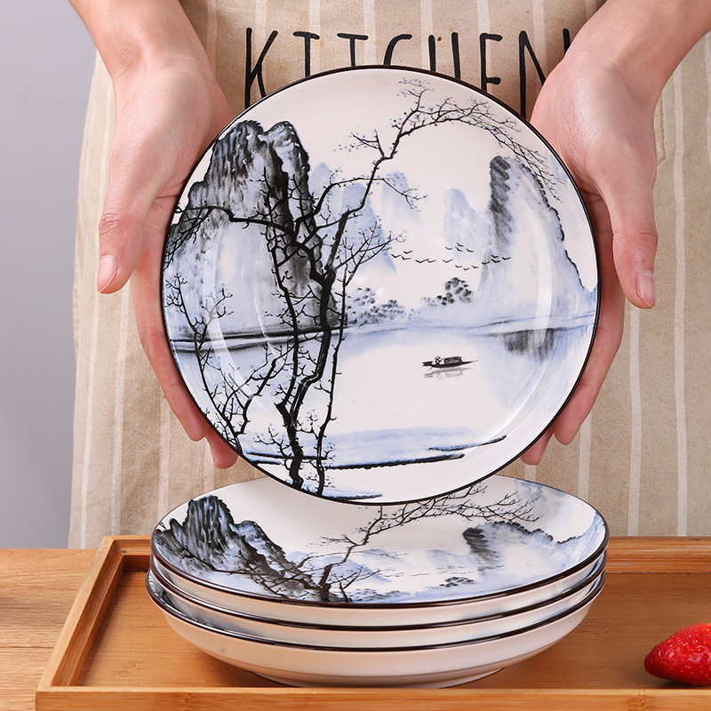 Customized Nice Chinese Style Painting Creative Dish Set Dinner Dinnerware Plates Kitchen Plates Car