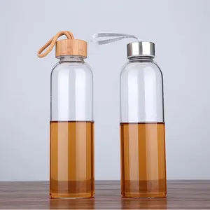 500ml özel boyutta Logo tarzı içme spor cam su şişesi ile bez kol kılıfı ve kapak