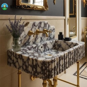 Lavabo a colonna StoneSun di lusso moderno in marmo italiano Calacatta Viola, lavabo da <span class=keywords><strong>bagno</strong></span> autoportante in marmo <span class=keywords><strong>per</strong></span> appartamento - Product Image 5
