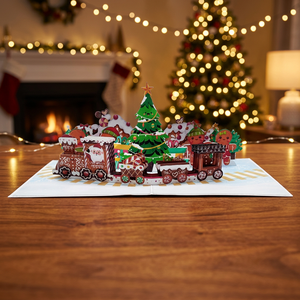 Tarjeta de Navidad 3D Pop-Up, Tren de Jengibre, Tarjeta de Felicitación Navideña, Manualidad en Papel, Regalo Decorativo Personalizado, Origen Vietnam - Product Image 3