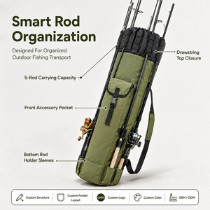 Borsa da Pesca Multifunzionale Grande in Tessuto Oxford Personalizzata OEM, Impermeabile, per Canne da Pesca e Attrezzi - Product Image 2