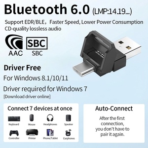 อะแดปเตอร์รับส่งสัญญาณเสียง USB/Type-C รุ่นใหม่ UC600 BT6.0 ไม่ต้องติดตั้งไดรเวอร์ รองรับ EDR+BLE ชิป <span class=keywords><strong>Realtek</strong></span> - Product Image 3
