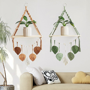 Estante de decoración de pared nórdico exclusivo transfronterizo organizador de almacenamiento de algodón ecológico bohemio maceta exhibición de juguete de hoja de madera - Product Image 5