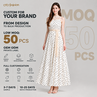 Robe longue blanche à pois pour femme, sans manches, col montant, avec dentelle, coupe évasée, romantique, vente en gros OEM, marque privée