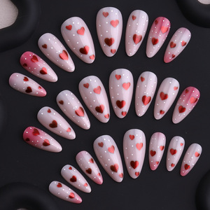 Ensemble de 24 faux ongles en forme de cœur rouge sucré pour la <span class=keywords><strong>Saint</strong></span>-<span class=keywords><strong>Valentin</strong></span>, kit de pose d'ongles artificiels DIY, style modèle, conseils - Product Image 3