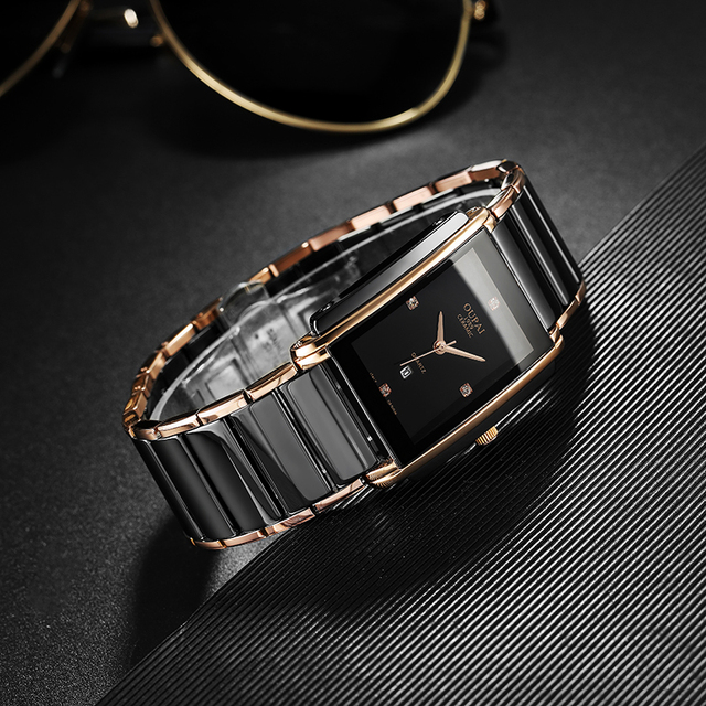 Rectangle Old Fashion Black Ceramic Watch Men Quartz Business Charming Fashion and Elegant Waterproof Trend Integral Wristwatch