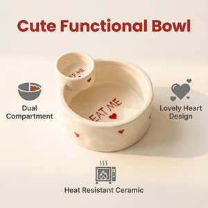 Ceramic Double Compartment Dip Bowl French Fries <b>Sauce</b> Serving Bowl Heat Resistant Snack Dip Dish for Home Party - Product Image 4