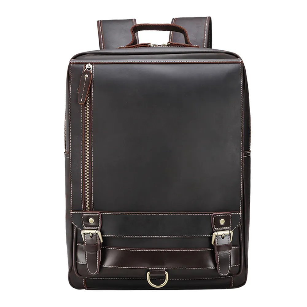 2022 Newest Handmade Real Leather 15.6 Inch Laptop Back Pack Men Retro Crazy Horse Leather Day Backpack