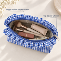Trousse à Crayons Personnalisée à Carreaux Vichy, Sac Cosmétique à Volants, Pochette de Voyage pour Articles de Toilette, Grande Capacité, Organisateur Zippé pour Femmes et Filles