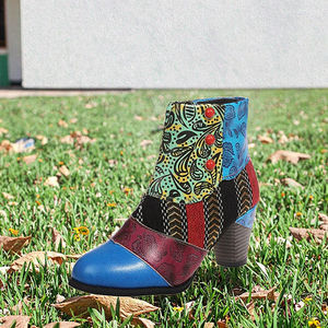 Women's Winter Moccasins <b>Boots</b> with Zipper <b>Short</b> Fashion Chunky Heels <b>Waterproof</b> and Hard-Wearing Western Style Breathable - Product Image 3