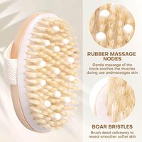 Brosse de massage exfoliante pour le corps en poils de sanglier naturels CF, lot de 2, avec manche ovale en bois, pour la douche et la baignoire