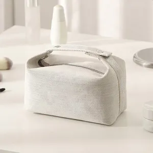 Borsa cosmetica personalizzata in cotone naturale semplice canapa borsa per trucco resistente riutilizzabile all'ingrosso borsa cosmetica