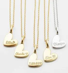 Inspirieren Sie Edelstahls chmuck Heart Name Halskette kleine Charm Halskette benutzer definierte hochglanz polierte Gravur Halskette für Frauen