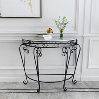 Table console moderne minimaliste de style européen nordique en fer forgé avec plateau en marbre demi-rond pour entrée, salon, couloir