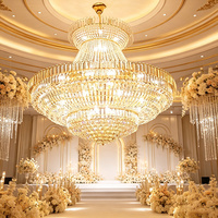 Lustre en cristal doré à plusieurs niveaux en forme de bol, grande lampe suspendue pour la décoration intérieure des salles de mariage et de banquets