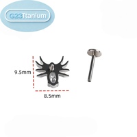 Bijoux de piercing corporel en alliage de titane ASTM F136, design araignée, zircon multicolore serti, clous d'oreille à filetage interne