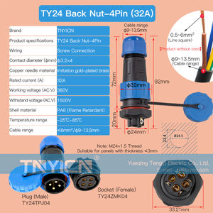 Lehim-ücretsiz su geçirmez hızlı bağlantı ortak tel bağlayıcı erkek kadın priz TY24 geri Nut-4P 32A dairesel kablo konnektörleri - Product Image 2