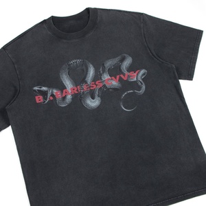 2025 Summer Men's Oversized 100% Cotton T-shirt American Street Fashion Brand Heavy <strong>Dark</strong> <strong>Python</strong> Print Short Sleeve - Product Image 3