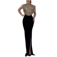 Robe longue élégante à taille haute pour femme, nouvelle année 2025, mode féminine, sans manches, drapée, fendue, décontractée, col rond, sequins, robe de soirée