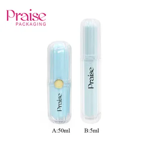 Dubbele Laag Cosmetische Lippenstift Buis Container Custom 5Ml Blauwe Plastic Lipgloss Buis Met Applicator