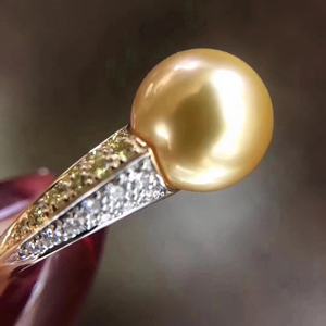 Anillo de Oro de 18K Chapado en Oro Amarillo con Cuentas Redondas de 12-11mm de Luz Intensa, Anillo de Oro de Agua de Mar Extremadamente Concentrado, Comparable a los Anillos de Perlas - Product Image 3
