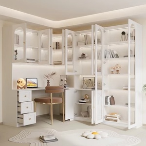 Escritorio de esquina en forma de L crema moderno personalizable con librería de belleza exquisita y escaparate de vidrio para muebles de oficina o escuela - Product Image 4
