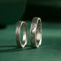 Anillos De Pareja Bague de couple en forme de montagne traditionnelle chinoise Taille réglable Bague d'argent porte-bonheur Bague de monnaie ancienne chinoise