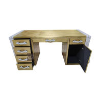 Bureau aviateur industriel personnalisé avec tiroirs en cuir véritable blanc grain supérieur avec table de direction de bureau en métal et laiton