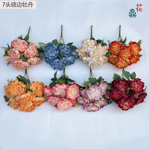 Fleurs artificielles de pivoine en soie, décoration intérieure, style moderne, bords brûlés, vente en gros transfrontalière - Product Image 5