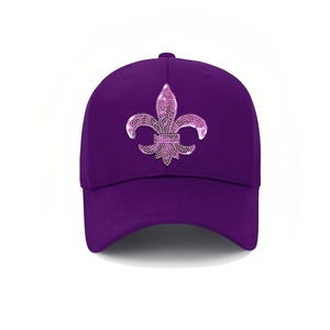 Gorra unisex de algodón 100% de 6 paneles con emblema de lentejuelas rosas en estilo Fleur-De-Lis Street Style - Product Image 6