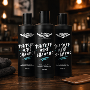 Shampoo hydratant pour hommes à la formule de tea tree, romarin et menthe, fabriqué par BARBERBATTLE depuis plus de 20 ans - Product Image 1
