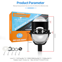 Phare de projecteur bi-LED Sunshiny SC7 6500K 2,5 pouces 13000LM 100W Kit de rétrofit Plug & Play pour voitures et camions