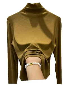 Nuova Moda Autunno Inverno 2026: T-Shirt a <span class=keywords><strong>Maniche</strong></span> Lunghe da <span class=keywords><strong>Donna</strong></span> - Top Tinta Unita con Collo Semi-Alto, Abbigliamento Casual Elegante - Product Image 3