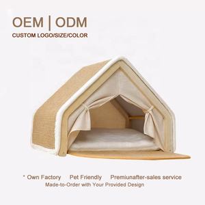 Gezellige, stijlvolle, comfortabele, klassieke, anti-tip, krasbestendige houten structuur, sisal oppervlak, grote kattenhuis-tent voor meerdere katten - Product Image 1