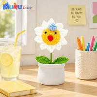 Plante de tournesol en pot au crochet faite à la main, visage souriant, décoration de bureau éternelle, pot de fleurs fini, cadeau pour la maison ou le bureau
