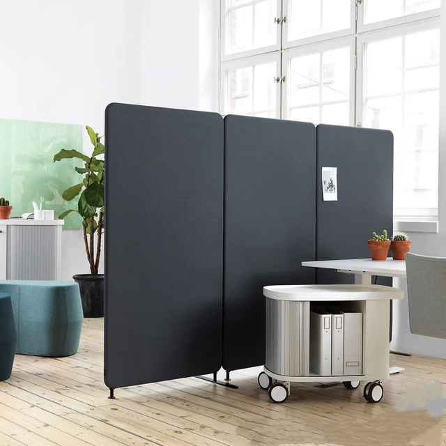 Modern Design Free Standing 3-Panel Acoustic Office Partition Mobile Soundproof Wall Dividers 100% Polyester 3D Model Design