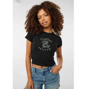 Tùy Chỉnh Bling Biểu Tượng Pha Lê Thời Trang Phố Mùa Hè Sáng Bóng Rhinestone Đồ Họa Phụ Nữ Bé TEE Sửa Chữa Nóng Rhinestone Bông Crop Top Cho Phụ Nữ - Product Image 3