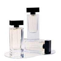 Flacon de parfum carré de luxe en verre à fond épais transparent 30ml 50ml 100ml avec couvercle noir et pulvérisateur à sertir, lot de 100 pièces