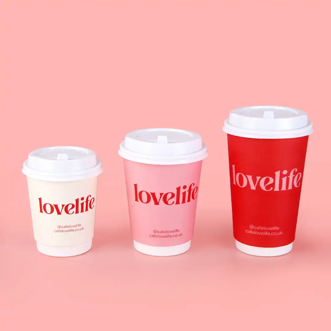 Gold Foil Stamping Black Pink Coffee Cup Disposable Cup Takeaway Double Wall Coffee Paper Cups With Lid