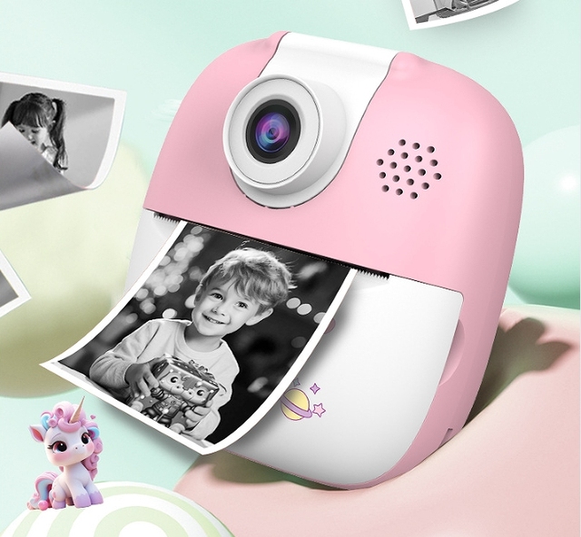 Cute Kid's Camera 2.0inch IPS 2400W Pixels Children's Camera Cute Pets Unicorn Instant Shot Instant Photo Mini Camera Printer
