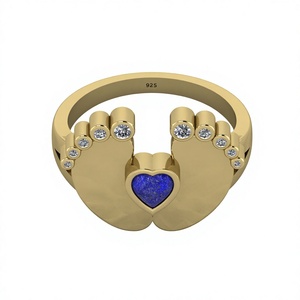 Anillo de cóctel de plata de ley 925 para mujer, el más vendido, con lapislázuli en forma de corazón de 4x4 mm con engaste de bisel, nuevo diseño de huella de bebé en oro rosa - Product Image 1