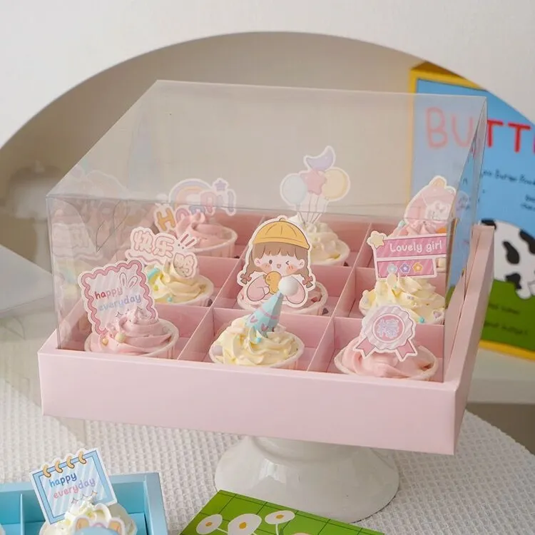 12 Holes Cup Cake Pink Box With Clear Window Wedding Cake Dessert Chocolate Box for Cake Packaging
