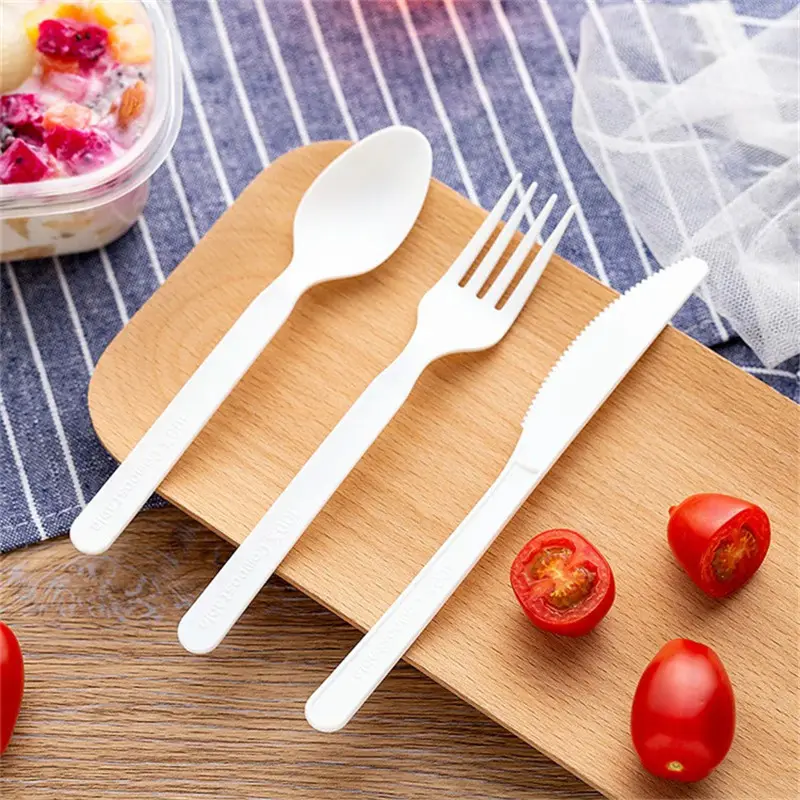 Aceitar Logotipo Personalizado Renovável PLA Compostável Utensílio A bordo Catering Biodegradável Talheres Set