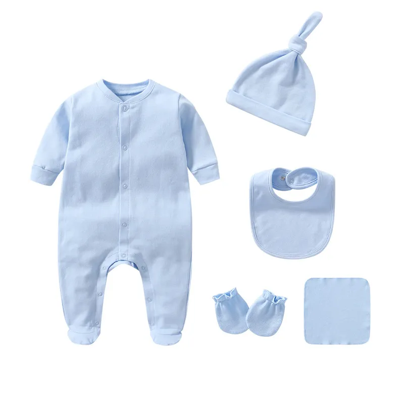 綿100% ベビーエッセンシャルバビ服ブランクベベロンパースギフトセット卸売新生児服セット男の子のための0-12ヶ月